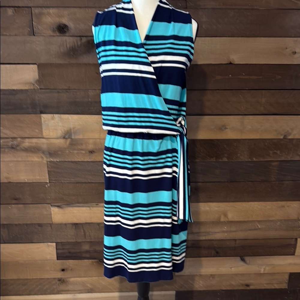Ann Taylor Women's Striped Faux Wrap Side Tie Sleeveless Dress Size Small
